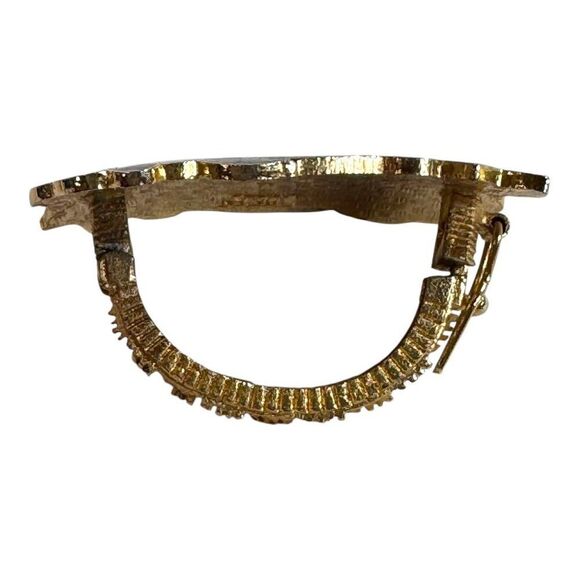 Vintage Cloissone Signed Scarf Clip Floral Gold Tone Art Deco Style Pink Green - Picture 7 of 8